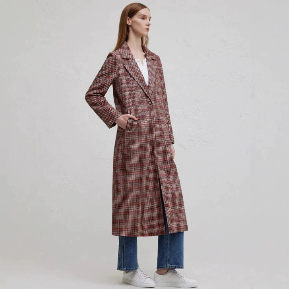 Zara Fall Winter Plaid Vintage Long Heavy Coat
